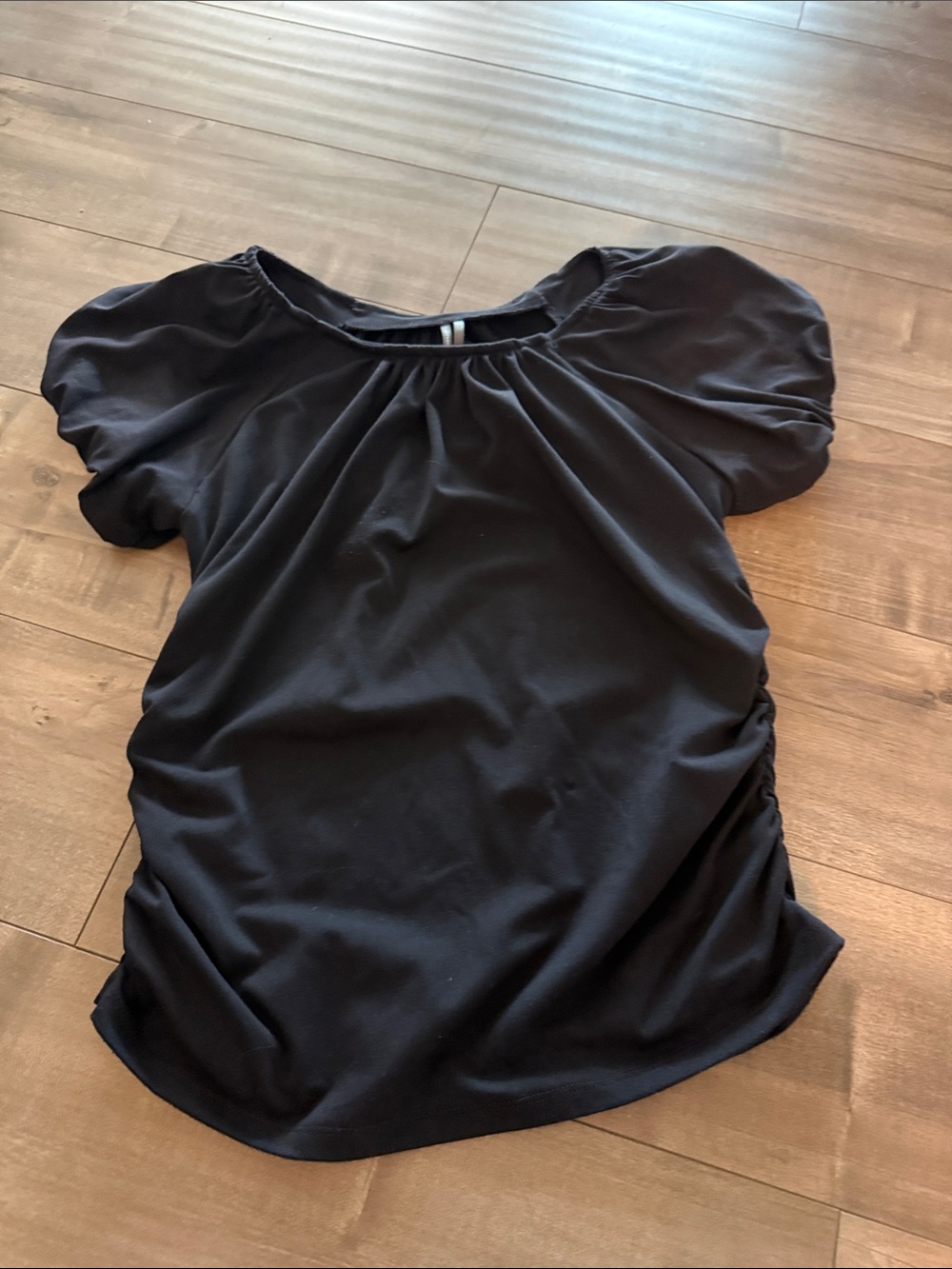 Anthropologie Black Ruched bubble sleeve top